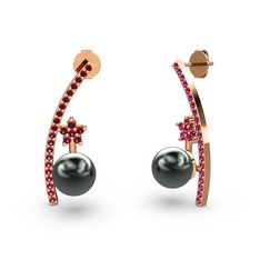 Lenta İnci Küpe - Siyah inci ve rodolit garnet 18 ayar rose altın küpe #qwxr11