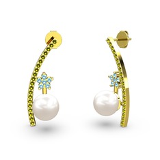 Lenta İnci Küpe - Inci, peridot ve akuamarin 14 ayar altın küpe #r2o0g