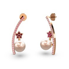 Pembe inci, pembe kuvars ve rodolit garnet 8 ayar rose altın küpe