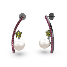 Lenta İnci Küpe - Inci, rodolit garnet ve peridot 925 ayar siyah rodyum kaplama gümüş küpe #rkqd4y