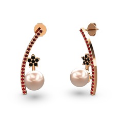 Lenta İnci Küpe - Pembe inci, garnet ve siyah zirkon 8 ayar rose altın küpe #rzcers