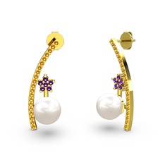 Lenta İnci Küpe - Inci, sitrin ve ametist 14 ayar altın küpe #s753sc