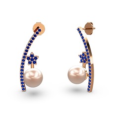 Pembe inci ve lab safir 925 ayar rose altın kaplama gümüş küpe