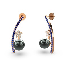 Lenta İnci Küpe - Siyah inci, lab safir ve beyaz zirkon 18 ayar rose altın küpe #svn1op