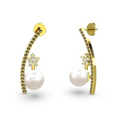 Lenta İnci Küpe - Inci, dumanlı kuvars ve swarovski 18 ayar altın küpe #syau8f