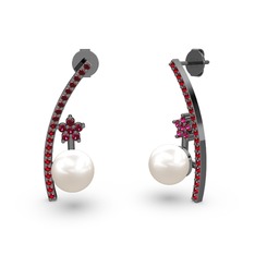 Lenta İnci Küpe - Inci, garnet ve rodolit garnet 925 ayar siyah rodyum kaplama gümüş küpe #syiv75