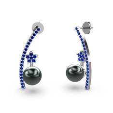 Lenta İnci Küpe - Siyah inci ve lab safir 925 ayar gümüş küpe #t8v240