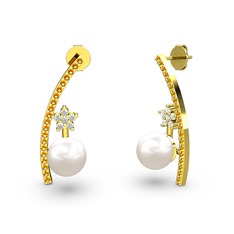 Lenta İnci Küpe - Inci, sitrin ve swarovski 18 ayar altın küpe #te27iq