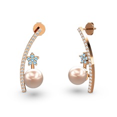 Lenta İnci Küpe - Pembe inci, pırlanta ve akuamarin 18 ayar rose altın küpe (0.18 karat) #tfycb2