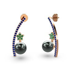 Lenta İnci Küpe - Siyah inci, lab safir ve yeşil kuvars 925 ayar rose altın kaplama gümüş küpe #tyjg3