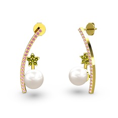 Lenta İnci Küpe - Inci, pembe kuvars ve peridot 14 ayar altın küpe #tzw81p