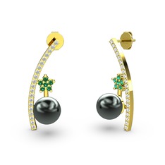 Lenta İnci Küpe - Siyah inci, swarovski ve yeşil kuvars 18 ayar altın küpe #u3wjhr