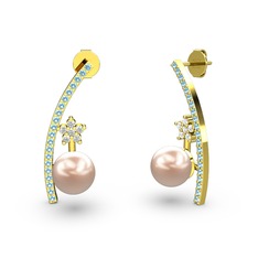 Lenta İnci Küpe - Pembe inci, akuamarin ve swarovski 14 ayar altın küpe #u6tk8l