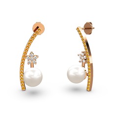 Inci, sitrin ve swarovski 8 ayar rose altın küpe