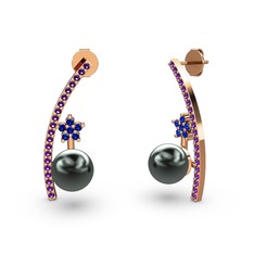 Lenta İnci Küpe - Siyah inci, ametist ve lab safir 18 ayar rose altın küpe #urj9at