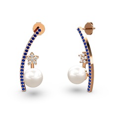 Inci, lab safir ve beyaz zirkon 18 ayar rose altın küpe