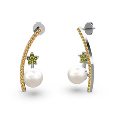 Lenta İnci Küpe - Inci, sitrin ve peridot 8 ayar beyaz altın küpe #vaqqfp