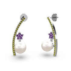 Lenta İnci Küpe - Inci, peridot ve ametist 8 ayar beyaz altın küpe #vb4xtr