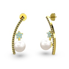 Inci, dumanlı kuvars ve akuamarin 925 ayar altın kaplama gümüş küpe