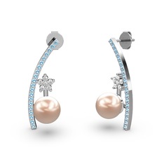 Lenta İnci Küpe - Pembe inci, akuamarin ve swarovski 925 ayar gümüş küpe #vqfj5s