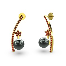 Lenta İnci Küpe - Siyah inci ve garnet 18 ayar altın küpe #w1qvmy