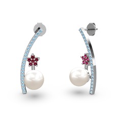 Lenta İnci Küpe - Inci, akuamarin ve rodolit garnet 925 ayar gümüş küpe #w7vfir