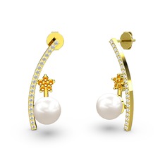 Lenta İnci Küpe - Inci, swarovski ve sitrin 925 ayar altın kaplama gümüş küpe #wh382w