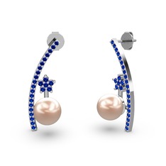 Lenta İnci Küpe - Pembe inci ve lab safir 8 ayar beyaz altın küpe #wvrr0x