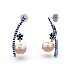 Lenta İnci Küpe - Pembe inci, lab safir ve siyah zirkon 14 ayar beyaz altın küpe #x1tknh