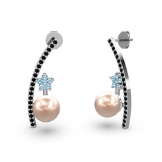 Lenta İnci Küpe - Pembe inci, siyah zirkon ve akuamarin 925 ayar gümüş küpe #xbdtcd