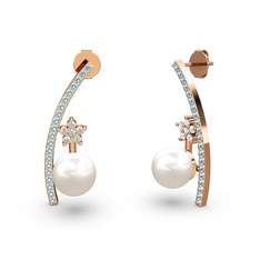 Lenta İnci Küpe - Inci, akuamarin ve pırlanta 14 ayar rose altın küpe (0.44 karat) #xpc8lb