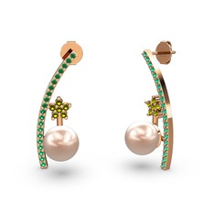 Lenta İnci Küpe - Pembe inci, yeşil kuvars ve peridot 18 ayar rose altın küpe #xts2g7