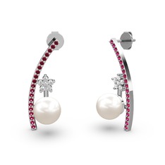 Lenta İnci Küpe - Inci, rodolit garnet ve swarovski 14 ayar beyaz altın küpe #xx99z9