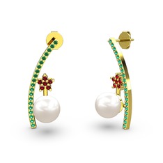 Inci, yeşil kuvars ve garnet 925 ayar altın kaplama gümüş küpe