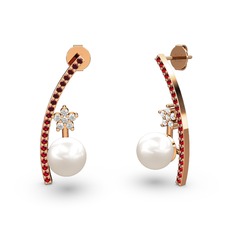 Lenta İnci Küpe - Inci, garnet ve pırlanta 14 ayar rose altın küpe (0.44 karat) #ym9ttd