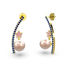 Lenta İnci Küpe - Pembe inci, lab safir ve pembe kuvars 18 ayar altın küpe #z79agf