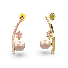 Lenta İnci Küpe - Pembe inci ve pembe kuvars 18 ayar altın küpe #zcri9e