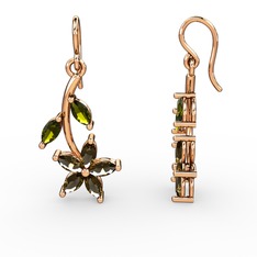 Dumanlı kuvars ve peridot 14 ayar rose altın küpe