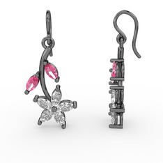 Camella Mekik Küpe - Swarovski ve pembe kuvars 925 ayar siyah rodyum kaplama gümüş küpe #10et8v2