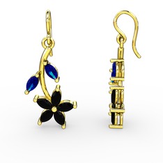 Camella Mekik Küpe - Siyah zirkon ve lab safir 14 ayar altın küpe #11edk15