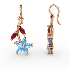 Akuamarin ve garnet 925 ayar rose altın kaplama gümüş küpe