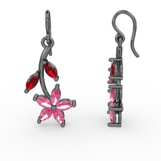 Camella Mekik Küpe - Pembe kuvars ve garnet 925 ayar siyah rodyum kaplama gümüş küpe #11khi26