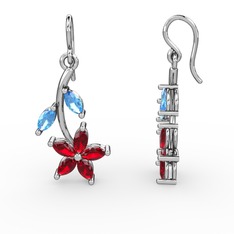 Garnet ve akuamarin 18 ayar beyaz altın küpe
