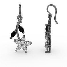 Camella Mekik Küpe - Swarovski ve siyah zirkon 925 ayar siyah rodyum kaplama gümüş küpe #11qt5pa