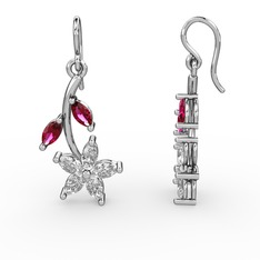 Camella Mekik Küpe - Swarovski ve rodolit garnet 8 ayar beyaz altın küpe #129vmng