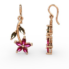 Rodolit garnet ve dumanlı kuvars 8 ayar rose altın küpe