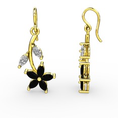 Siyah zirkon ve swarovski 18 ayar altın küpe