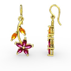 Camella Mekik Küpe - Rodolit garnet ve sitrin 18 ayar altın küpe #14palkv