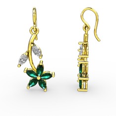 Yeşil kuvars ve swarovski 18 ayar altın küpe
