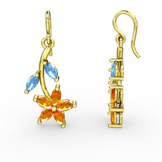 Camella Mekik Küpe - Sitrin ve akuamarin 8 ayar altın küpe #17mbw6